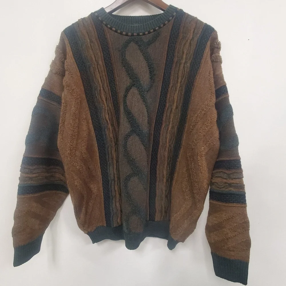 Tosani Mens 3D Knit Sweater Size L Vintage Hip Hop Biggie Cosby Streetwear Indie